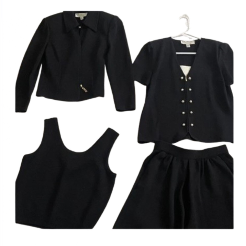 St. John knit 4 piece set BLACK pearl buttons gold zipper - Picture 2 of 16